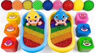2 Bathtub Mixing Random Cute Slime | Rainbow Pinkfong Slime Mixing | Bon Bon Media