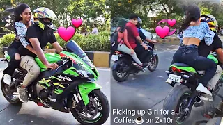 Picking up Girl for a Coffee☕️ on Zx10r|RAW CLIP|Z900 Rider