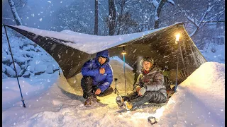 텐트없이 영하 15도 60cm 폭설 속에서 쉘터 만들어서 잡니다 캠핑 백패킹