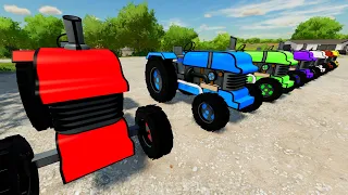 Double Decker Trailer and New Farm Tractors Transport of Colorful Tractors and New Bazylland Vehicle