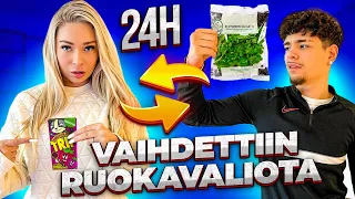 VAIHDETAAN RUOKAVALIOT MUN POJAN KANSSA 24h😅😅