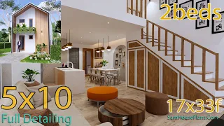 (5x10 M) House Plan 3D Interior Design with 2 Bedrooms 2 bedrooms