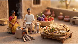 Miniature Doll Cooks Smoky Baingan Bharta | Indian Village Tiny Kitchen ASMR
