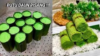 Resep Kue Putu Bambu Menggunakan Cetakan Daun Pisang Enak dan lembut walaupun sudah Dingin