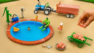 Mini bricks swimming pool | Diy tractor making construction swimming pool science project