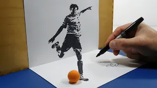 Football, kick in the ball, 3D Trick Art, soccer, optical illusion