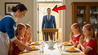 El multimillonario llegó a casa para cenar y vio a la nueva niñera con sus cuatrillizos... hasta que