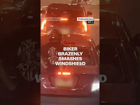 Biker brazenly smashes windshield