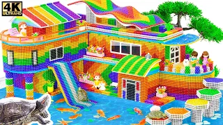 Build A Super Villa With Unique Rainbow Roof & Water Slide To The Swimming Pool From Magnetic Balls