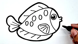 How to draw a fish for kids. Fish drawing step by step for beginning. Fish drawing easy. 