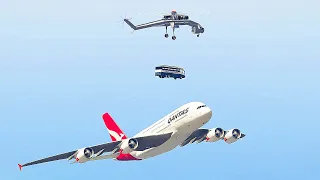 Bus accidently drops on the plane from the cargo hellicopter (skyliner) -- GTA5
