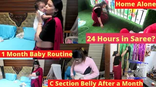 Indian Mom Routine With Newborn||24 Hours In Saree with Newborn/Failed?