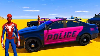SPIDERMAN POLICE CARS Race Challenge on Race Track ! SUPERHERO HULK - GTA 5