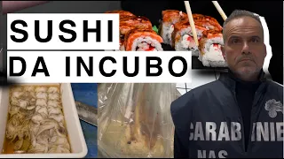Blitz in diretta dei Nas in un ristorante di sushi: cucina da incubo sporco e trappole per topi