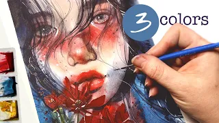 3 Color Watercolor Portrait (Wet in wet technique)