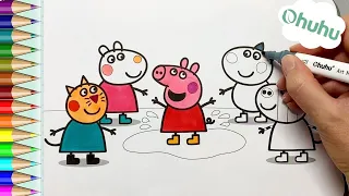 Coloring Peppa Pig with Friends using Ohuhu markers. Nursery rhymes ABC song!