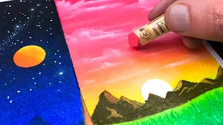 I draw 2 landscapes in 1 ✍️🎨 #artroom #oilpastel #gradient #tutorial #foryou