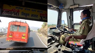 KHAMBATKI GHAT : FULL JOURNEY : MSRTC SEMI LUXURY HIRKANI ST BUS CABIN RIDE