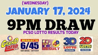 Lotto Result Today 9pm draw January 17, 2024 6/55 6/45 4D Swertres Ez2 PCSO#lotto