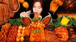 요리먹방 :) 구독자 400만명 너무 감사합니다.🙏🏻 불닭 해물 버섯 떡볶이 (전복, 새우, 가래떡, 어묵, 팽이버섯 , 표고버섯, 새송이버섯) MUKBANG