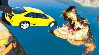 COCHES VS COCODRILO GIGANTE BAMNG DRIVE !!