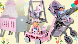 Tiny Treasures Baby Doll Nursery Unboxing & Play | Pram, Cot, Swing, Wagon & Fun with Baby Born Doll
