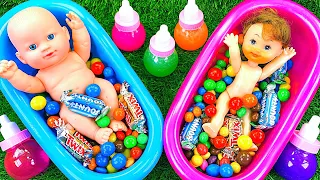 Oddly Satisfying | Full of Mixing Candy in Two Bathtubs with Magic Milk Bottle Slime Cutting ASMR