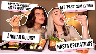 SVARAR PÅ FRÅGOR OM ATT VARA TRANS | Mukbang ft. Nimra Itis