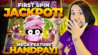 $10 FIRST SPIN 💵 MEGA FEATURE HANDPAY on Mo’ Mummy Slot Machine | Slot Queen