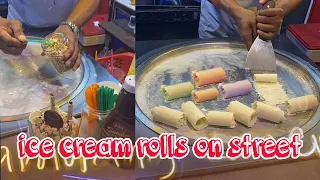 Ice cream rolls on street Street Food Compilation oddly satisfying rolled fried Ice Cream