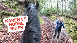 Horse rider confronts dog walking Karen! 😳