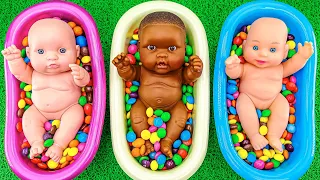 Satisfying Video l Magic 3 Bathtubs with Kinetic Sand & Rainbow Skittles Candy Mixing Cutting ASMR
