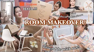 ROOM MAKEOVER EP 4: shopee decor haul, new furnitures, big mirror, unbox & assemble with me 💸🤯