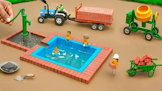 Mini bricks swimming pool | Diy tractor making construction swimming pool science project