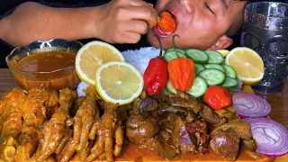 3KING CHILLI 🔥🔥🔥WITH CHICKEN PARTS, FEET, LIVER, GIZZARD, DRUM-STICK, GRAVY INDIA MUKBANG ❤️