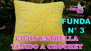 Funda N° 3 tejido a crochet para cojines y almohadas en diseño ESTRELLA paso a paso y FACIL DE TEJER