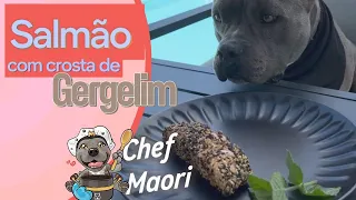 Salmão com Crosta de Gergelim para meus cães Maori e Nuhri