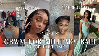 maintenance vlog: grwm for my first military ball! hair,first time doing lashes,nails,& more!