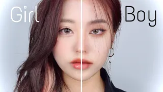 Half kpop male & female makeup 반반 여돌 vs 남돌 메이크업