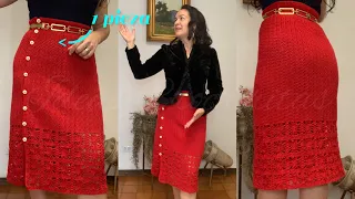 Falda tejida a Crochet en rojo ❤️ Una Pieza Ajustable y Versátil para Tu Guardarropa❤️