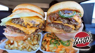 MUKBANG EATING Fresh Burger Double Burgers, Cali Fries, Poutine | Family Business