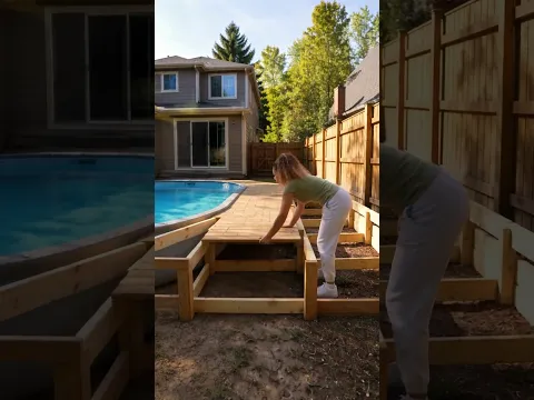 Building Steps Up to the Pool! | Backyard Build #shorts #pooldeck #backyardmakeover