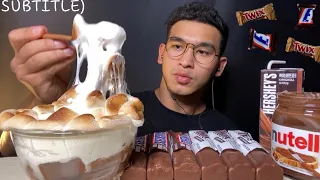 ASMR CHOCOLATE ICE CREAM & MARSHMALLOW SNICKERS TWIX Nutella DESSERT MUKBANG 초코릿 아이스크림 케이크 디저트 먹방
