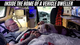 SLEEPING at a REST AREA | Man Shows His Simple Way Of Living In a Vehicle With His Dog