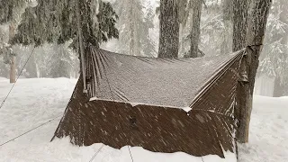 Winter Hot Tent Hammock Camping | Wood Stove Chicken Pesto Alfredo