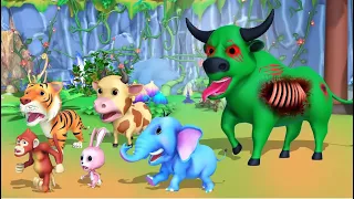 🔴LIVE🐵🐰Zombie Bull : Forest animals Tiger Elephant Cow Monkey Bunny in Danger! Epic Animal