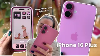 iPhone 16 plus (pink) 🌷 aesthetic unboxing, accessories & iPhone 15 comparison