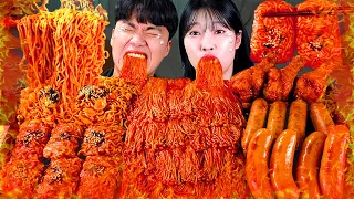ASMR MUKBANG| 직접 만든 불닭 버섯 불닭쌈 양념치킨 소세지 먹방 & 레시피 SPICY MUSHROOMS AND FIRE NOODLES EATING