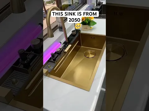 Look at the gold waterfall faucet and sink design @MaviGadgets  🔥 Waterfall Kitchen Sink #steelsink