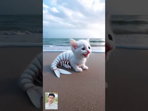 When the white shrimp kittens were attacked on the beach #story #cat #boy